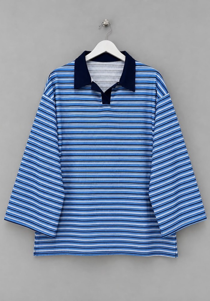 Selanik Çizgili Sweatshirt Mavi
