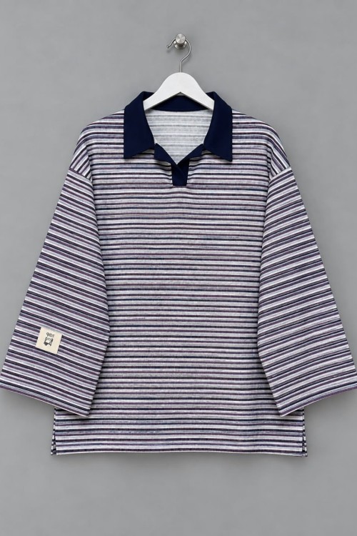 Selanik Çizgili Sweatshirt Mor