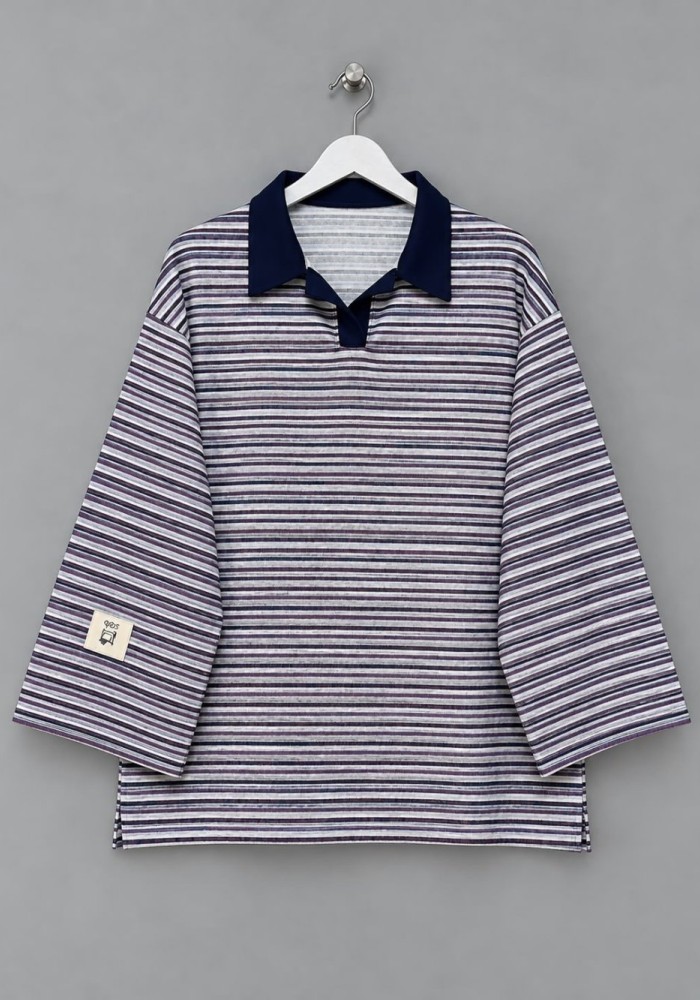 Selanik Çizgili Sweatshirt Mor