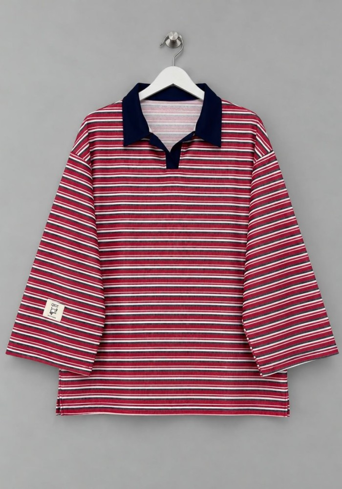 Selanik Çizgili Sweatshirt Kırmızı