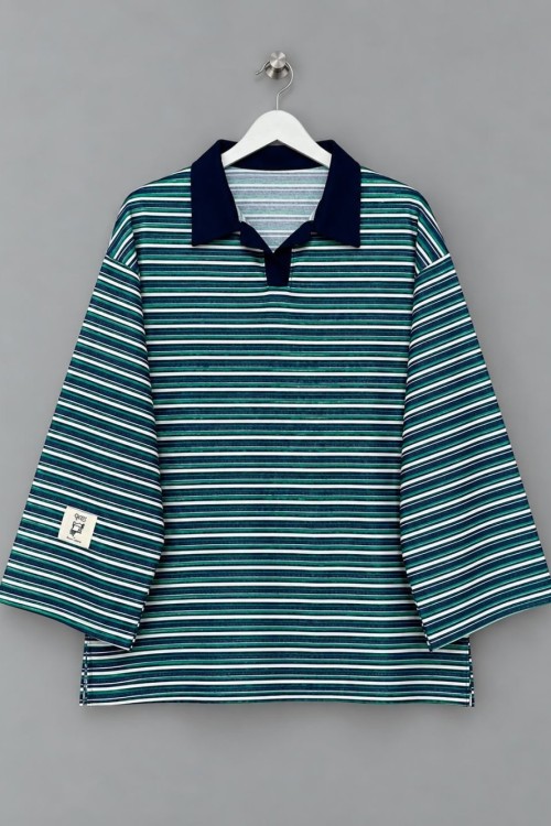 Selanik Çizgili Sweatshirt Yeşil