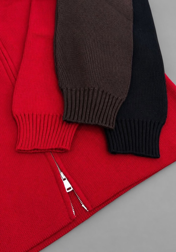 Çift Fermuarlı Reglan Kol Hırka Kırmızı