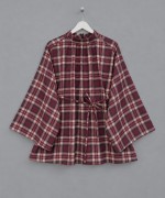 Oversize Hakim Yaka Ekose Bluz Bordo