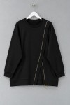 Asimetrik Fermuar Detaylı Sweatshirt Siyah