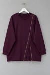 Asimetrik Fermuar Detaylı Sweatshirt Mürdüm