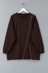 Asimetrik Fermuar Detaylı Sweatshirt Koyu Kahverengi