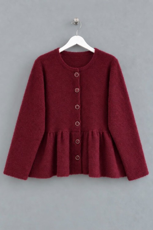 Volanlı Angora Hırka Bordo
