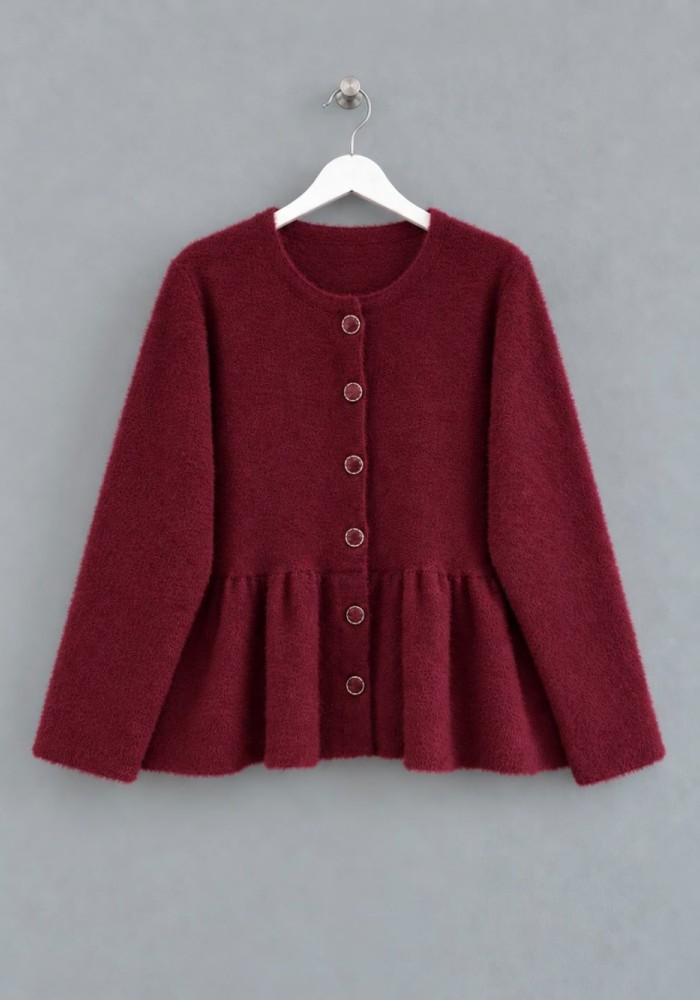 Volanlı Angora Hırka Bordo