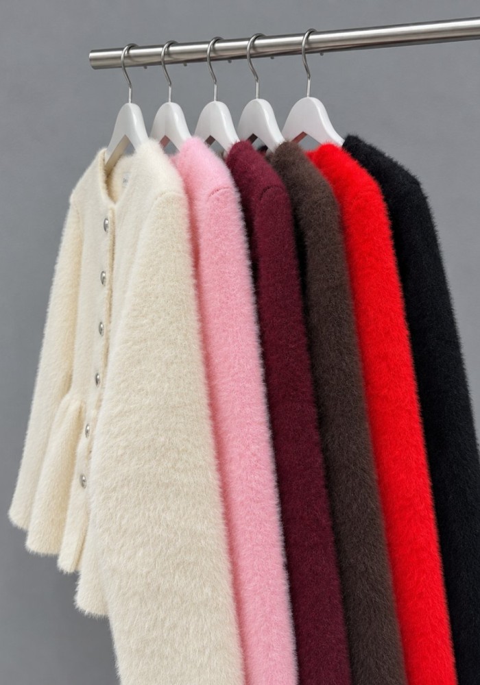 Volanlı Angora Hırka Kırmızı