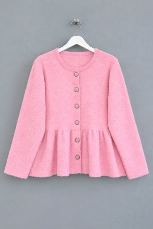 Volanlı Angora Hırka Pembe