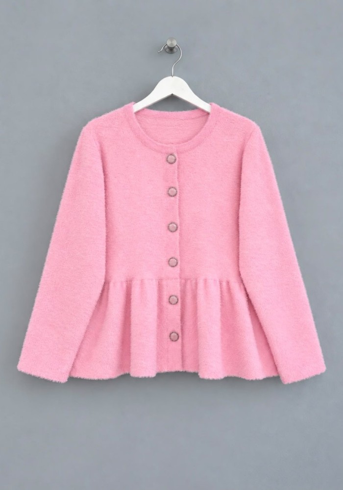 Volanlı Angora Hırka Pembe