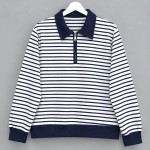 Fermuar Yakalı Çizgili Sweatshirt Koyu Lacivert