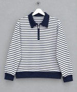 Fermuar Yakalı Çizgili Sweatshirt Koyu Lacivert