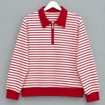Fermuar Yakalı Çizgili Sweatshirt Kırmızı