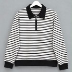 Fermuar Yakalı Çizgili Sweatshirt Siyah