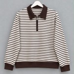 Fermuar Yakalı Çizgili Sweatshirt Koyu Kahverengi