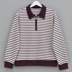 Fermuar Yakalı Çizgili Sweatshirt Mürdüm