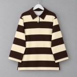 Şeritli Yakalı Sweatshirt Koyu Kahverengi