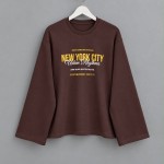 Baskılı İnterlok Sweatshirt Kahverengi