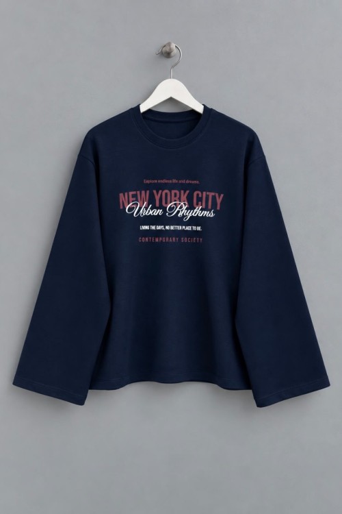 Baskılı İnterlok Sweatshirt Lacivert