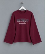 Baskılı İnterlok Sweatshirt Bordo