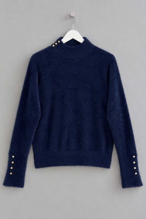 Fuzzy Angora Bluz Lacivert