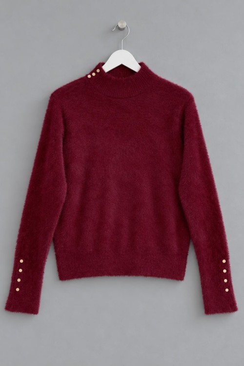 Fuzzy Angora Bluz Bordo