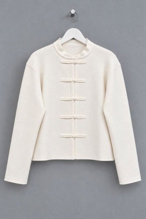 Brit Detaylı Çelik Örme Hırka Ekru