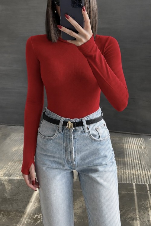 Parmak Geçmeli Body Kırmızı