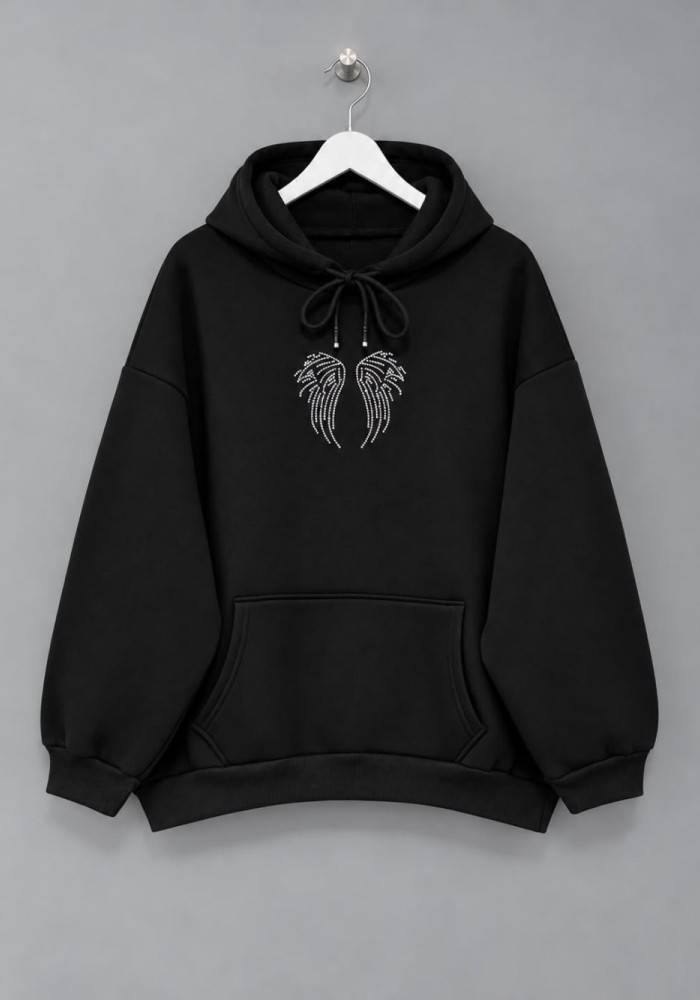 Angel Taş Baskılı Sweatshirt Siyah