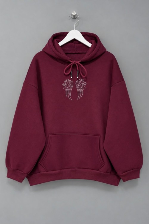 Angel Taş Baskılı Sweatshirt Bordo