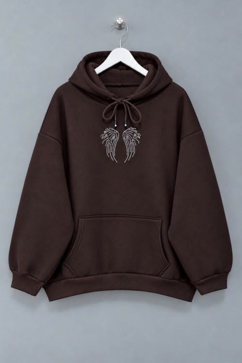 Angel Taş Baskılı Sweatshirt Acı Kahve
