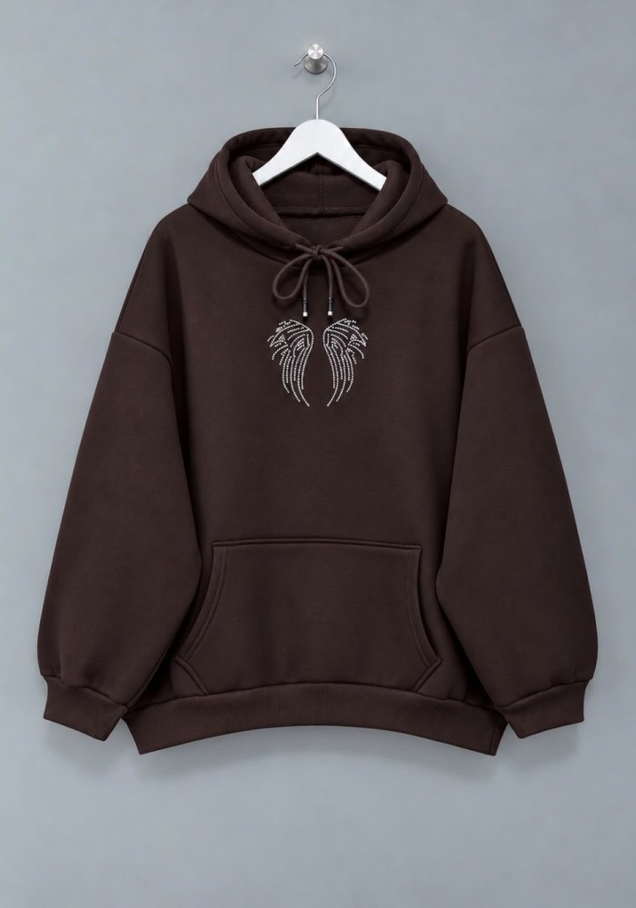 Angel Taş Baskılı Sweatshirt Acı Kahve