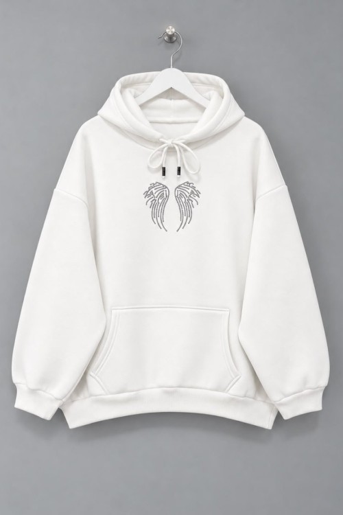 Angel Taş Baskılı Sweatshirt Ekru