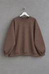 Bisiklet Yaka Salaş Sweatshirt Koyu Vizon