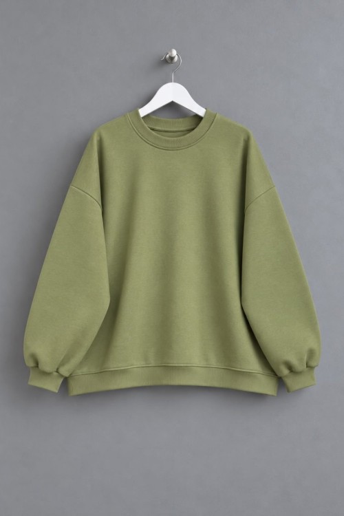 Bisiklet Yaka Salaş Sweatshirt Yeşil
