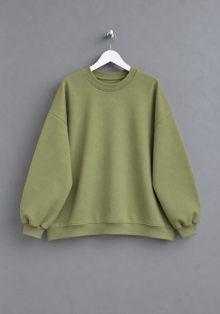 Bisiklet Yaka Salaş Sweatshirt Yeşil