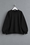 Bisiklet Yaka Salaş Sweatshirt Siyah