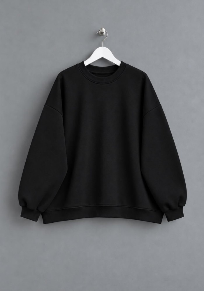 Bisiklet Yaka Salaş Sweatshirt Siyah