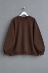 Bisiklet Yaka Salaş Sweatshirt Acı Kahve