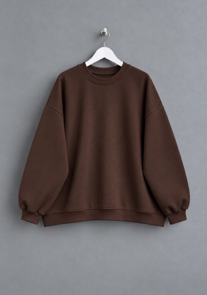 Bisiklet Yaka Salaş Sweatshirt Acı Kahve