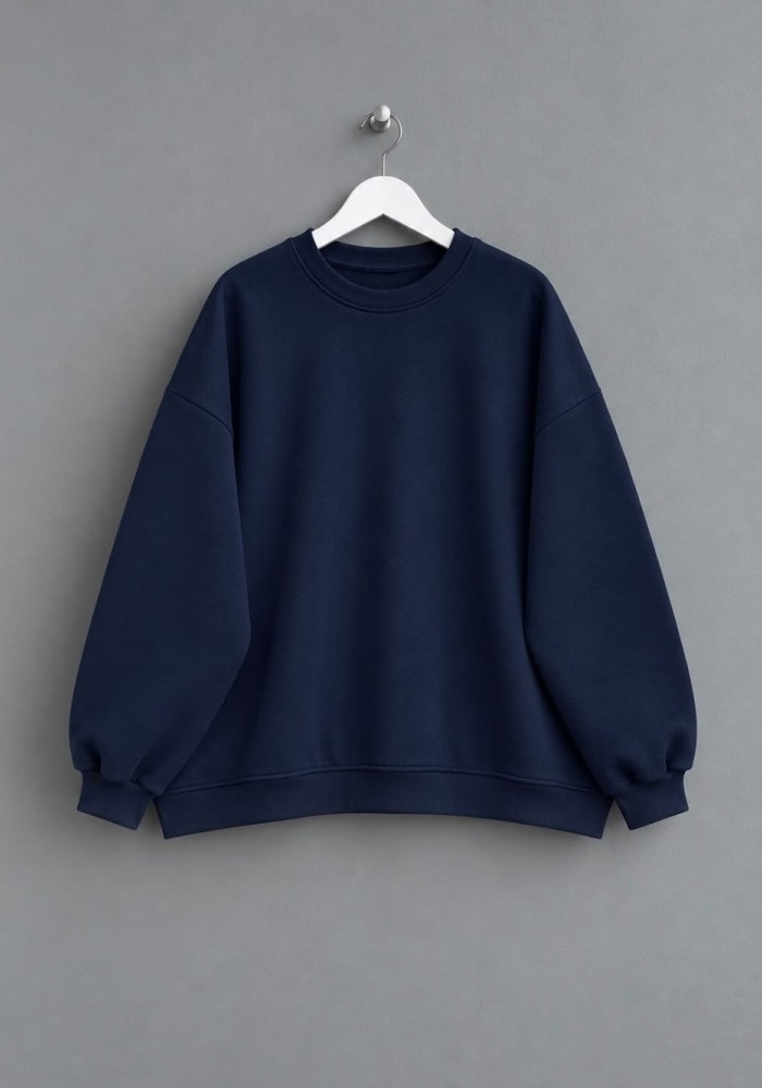 Bisiklet Yaka Salaş Sweatshirt Koyu Lacivert