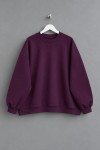 Bisiklet Yaka Salaş Sweatshirt Mor