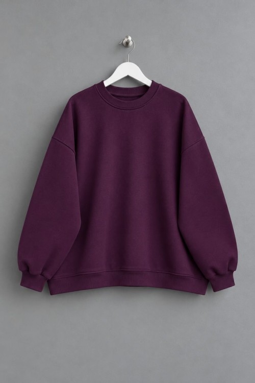 Bisiklet Yaka Salaş Sweatshirt Mor