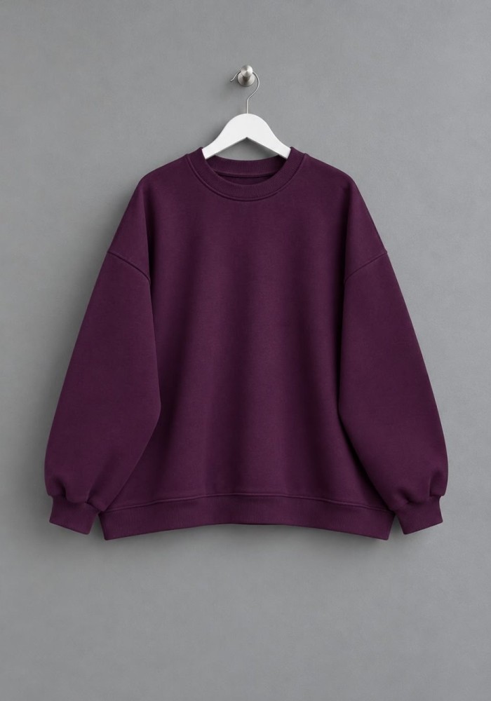 Bisiklet Yaka Salaş Sweatshirt Mor