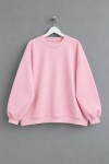 Bisiklet Yaka Salaş Sweatshirt Pembe