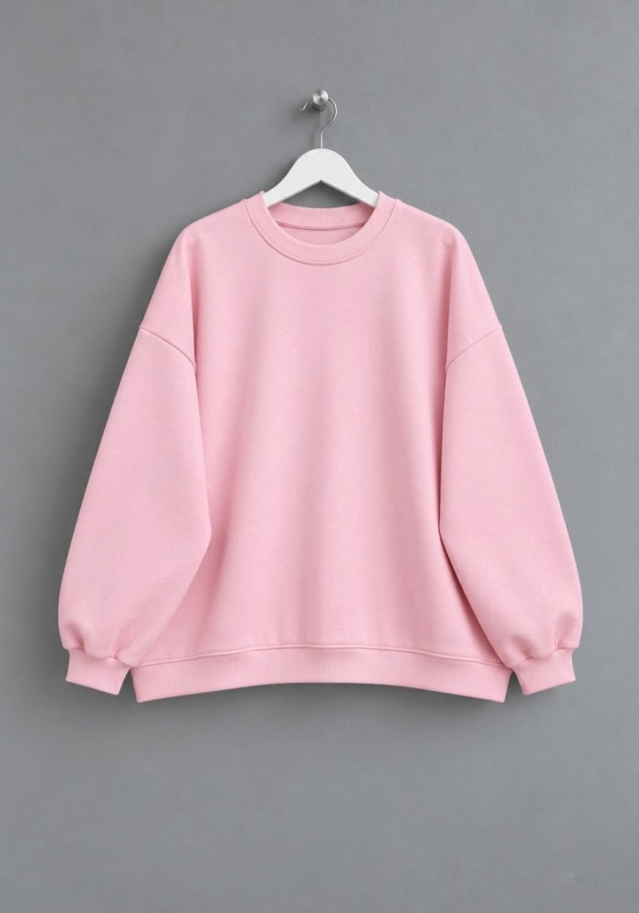 Bisiklet Yaka Salaş Sweatshirt Pembe