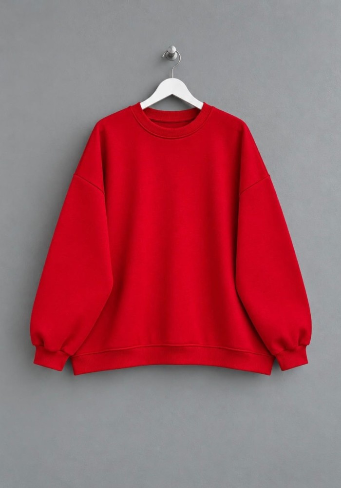 Bisiklet Yaka Salaş Sweatshirt Kırmızı