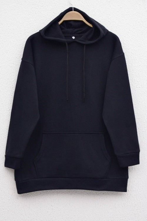 Kanguru Cep Kapüşonlu Sweatshirt Siyah