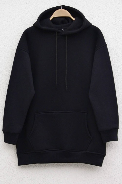 Üç İplik Şardonlu Sweatshirt Siyah